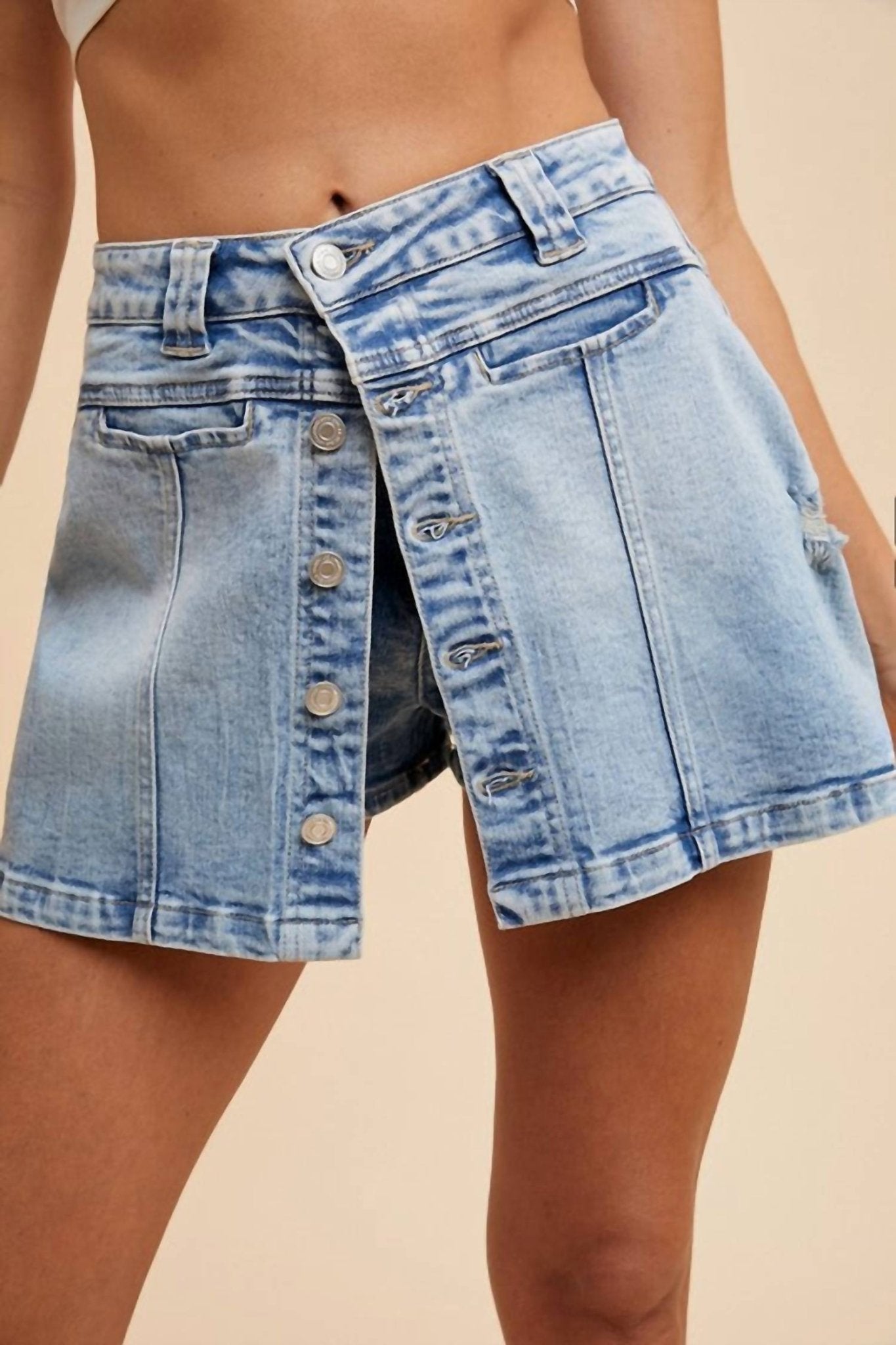 Anniewear - Katelyn Button Mini Skort - blue - clothing - cotton - blend