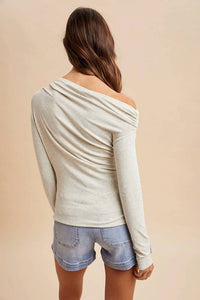 Anniewear - Melange Knit Jersey One Shoulder Ruched Top