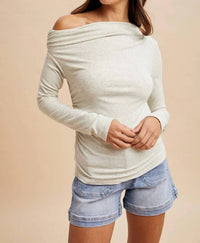 Anniewear - Melange Knit Jersey One Shoulder Ruched Top