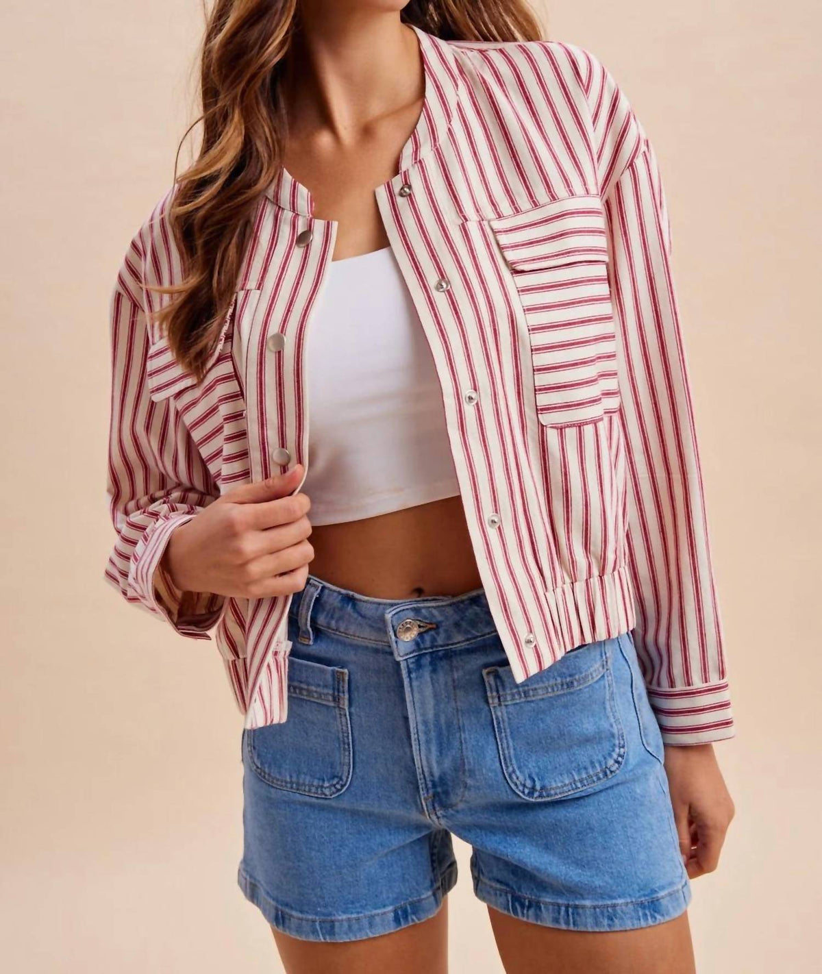 Anniewear - Striped Bomber Jacket