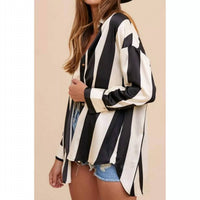 Anniewear - Wide Striped Satin Effect Relaxed Fit Woven Blouse - black - blouses - clothing