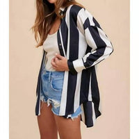 Anniewear - Wide Striped Satin Effect Relaxed Fit Woven Blouse - black - blouses - clothing