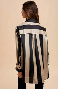 Anniewear - Wide Striped Satin Effect Relaxed Fit Woven Blouse - black - blouses - clothing