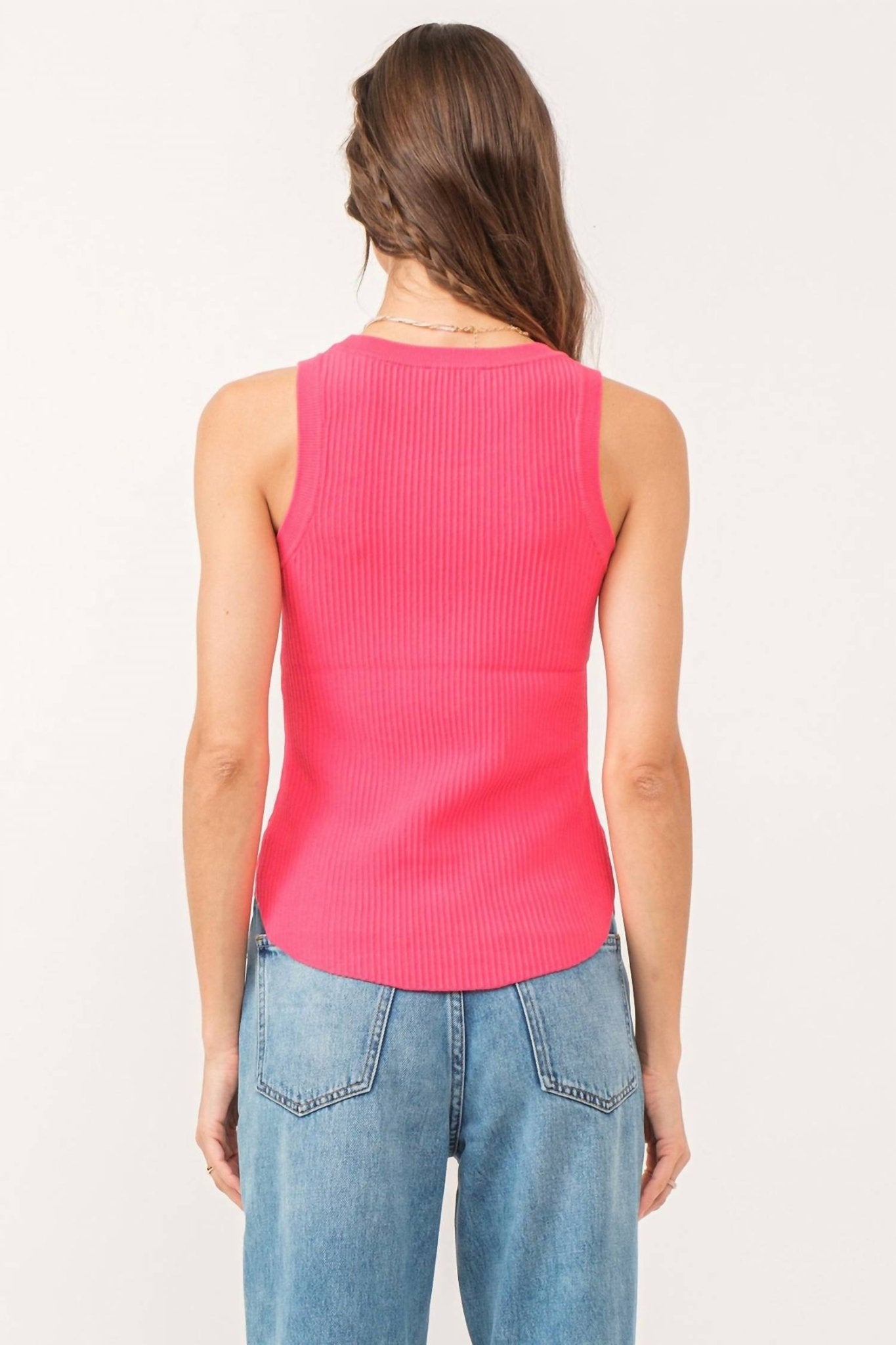 Another Love - Cora High Neck Rib Tank - clothing - nylon - blend - pink