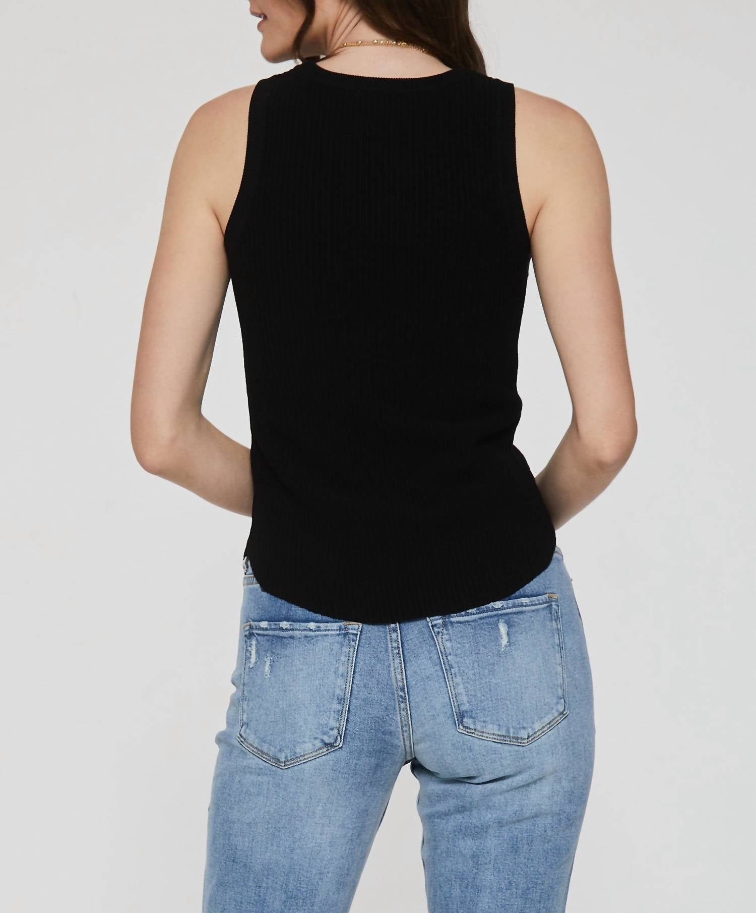 Another Love - Cora High Neck Rib Tank - black - clothing - nylon - blend