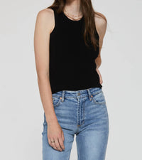 Another Love - Cora High Neck Rib Tank - black - clothing - nylon - blend