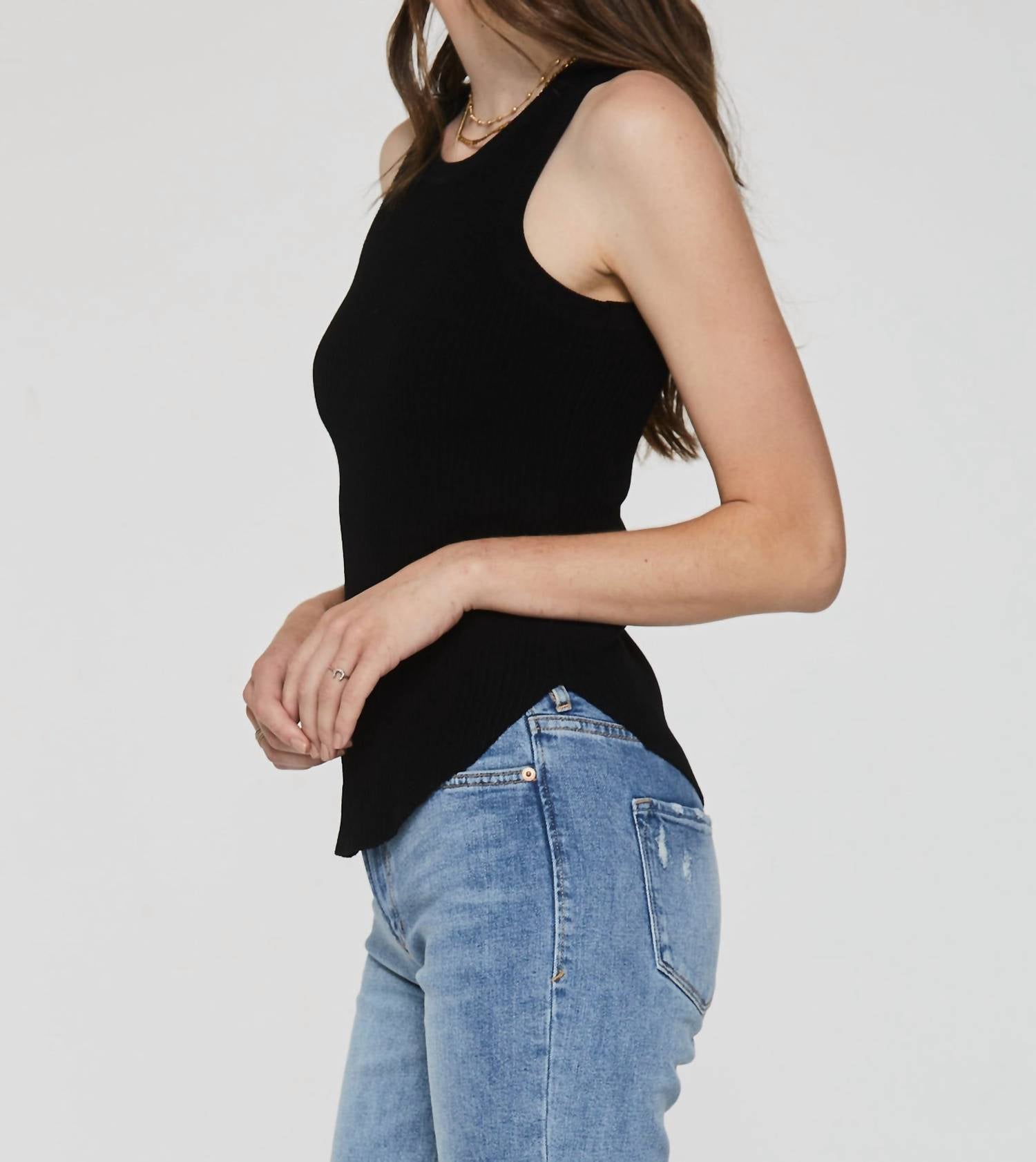 Another Love - Cora High Neck Rib Tank - black - clothing - nylon - blend