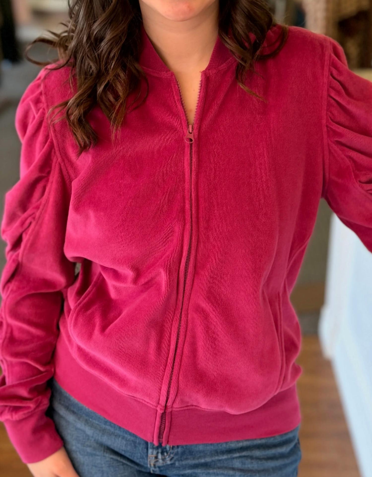Another Love - Karissa Ruched Sleeve Zip-up Jacket