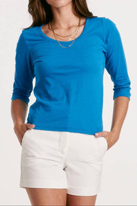 Another Love - Scoop Neck Quarter Sleeve Top - blue - clothing - cotton