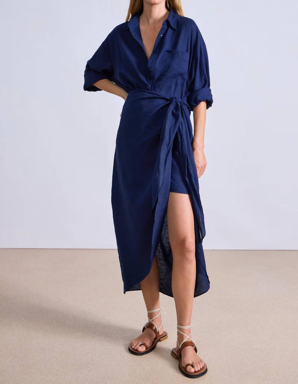 Apiece Apart - Alessandra Sarong Shirtdress - blue - clothing - dresses