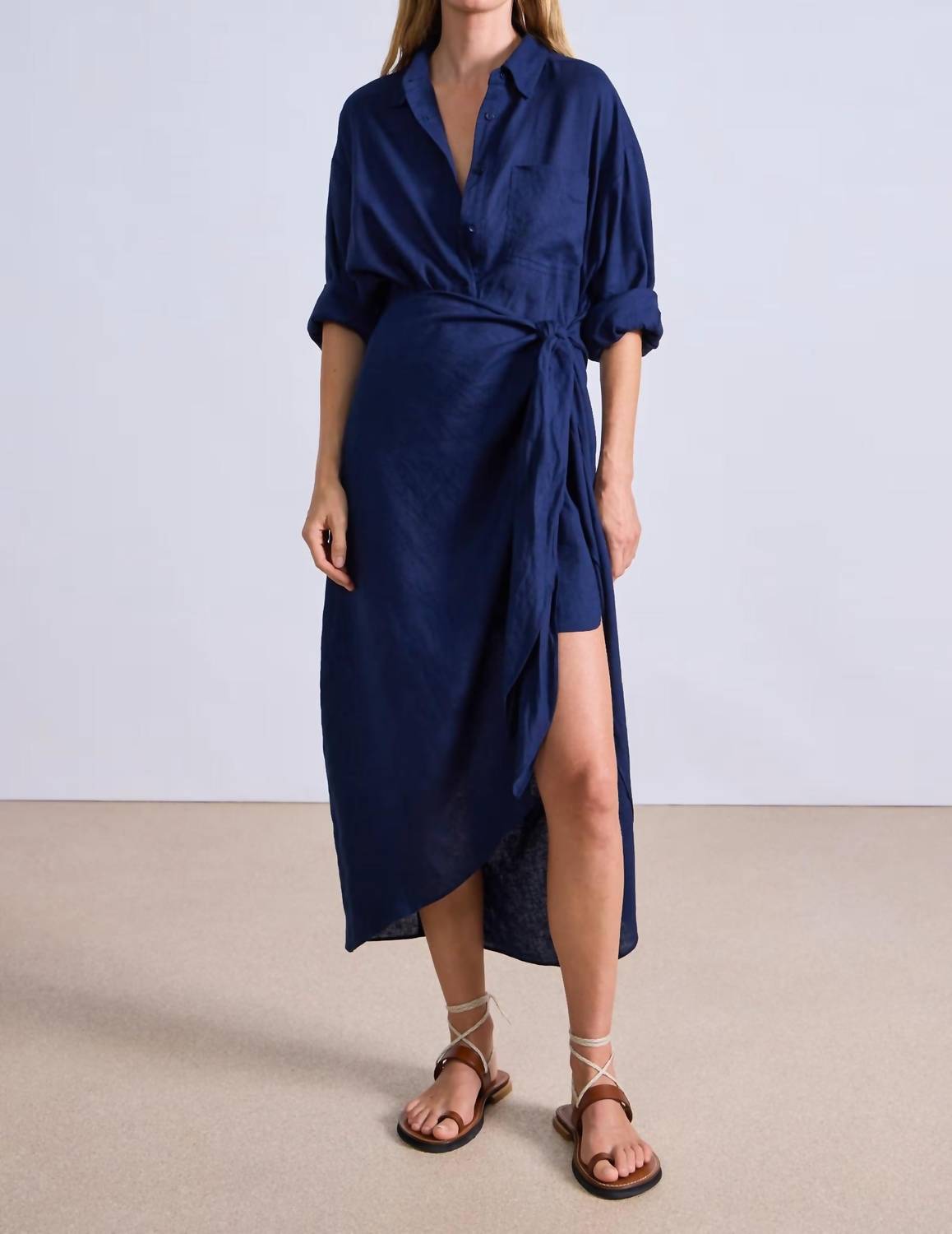 Apiece Apart - Alessandra Sarong Shirtdress - blue - clothing - dresses