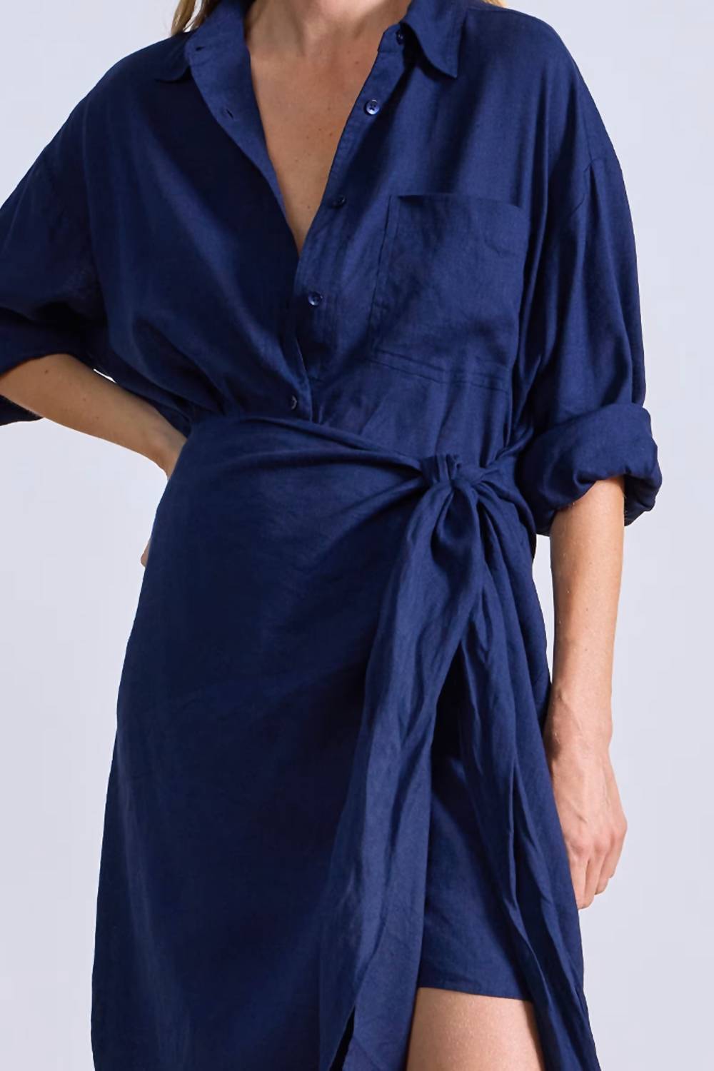 Apiece Apart - Alessandra Sarong Shirtdress - blue - clothing - dresses