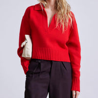 Apiece Apart - Split Neck Henley Sweater - clothing - red - shirts