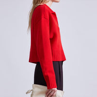Apiece Apart - Split Neck Henley Sweater - clothing - red - shirts