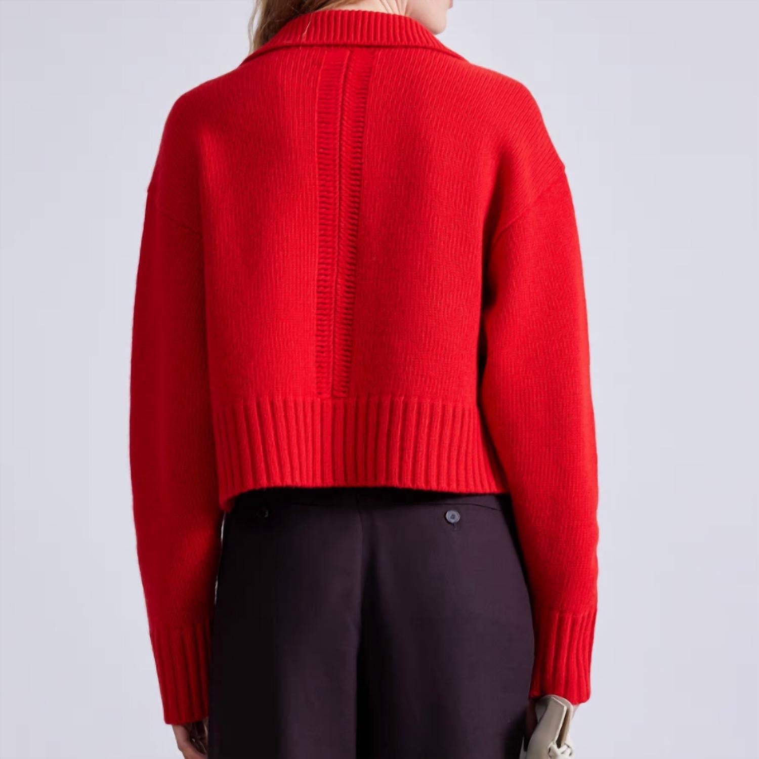 Apiece Apart - Split Neck Henley Sweater - clothing - red - shirts