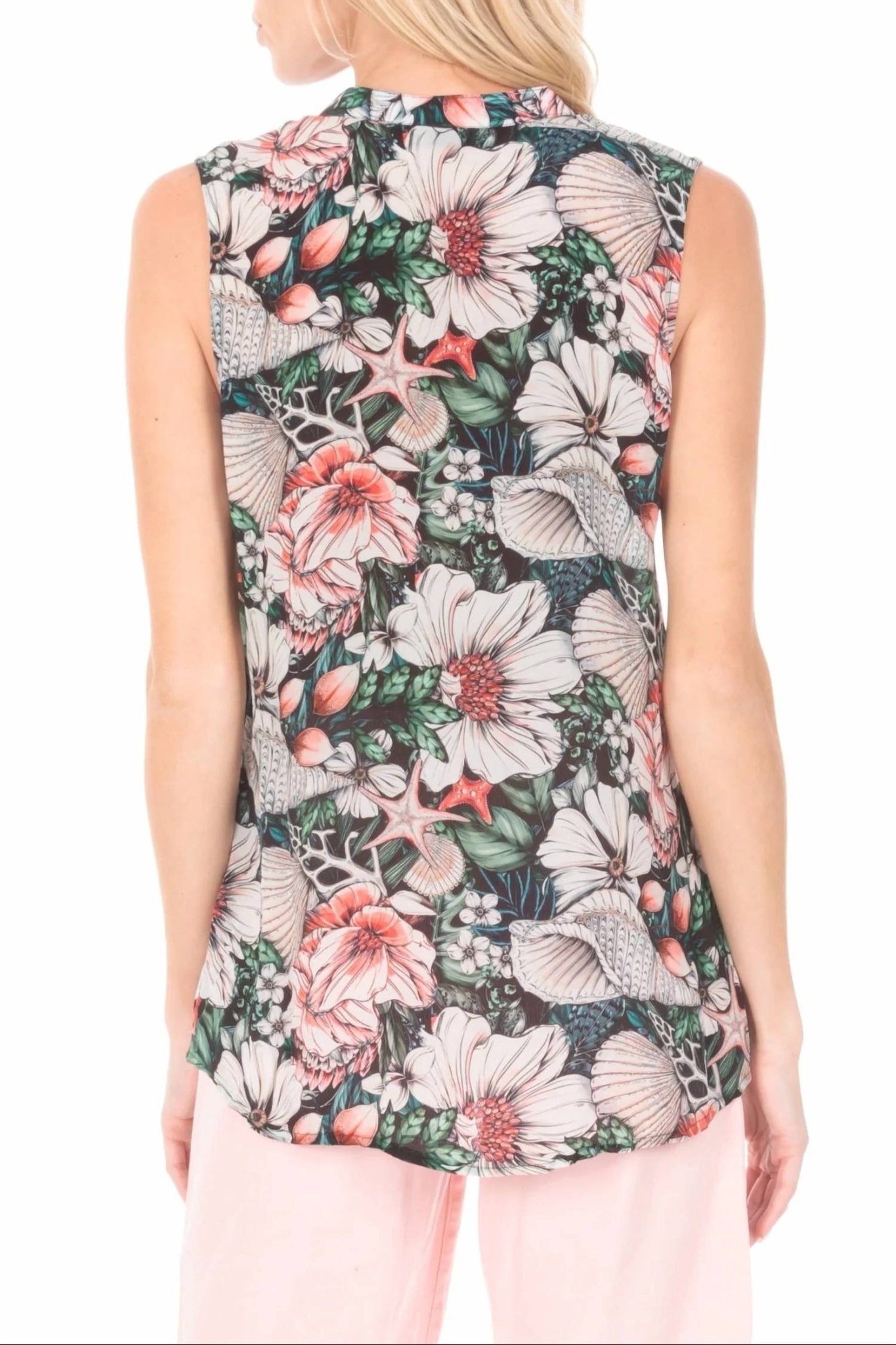 Apny - Button Up Tank Top - clothing - floral - green