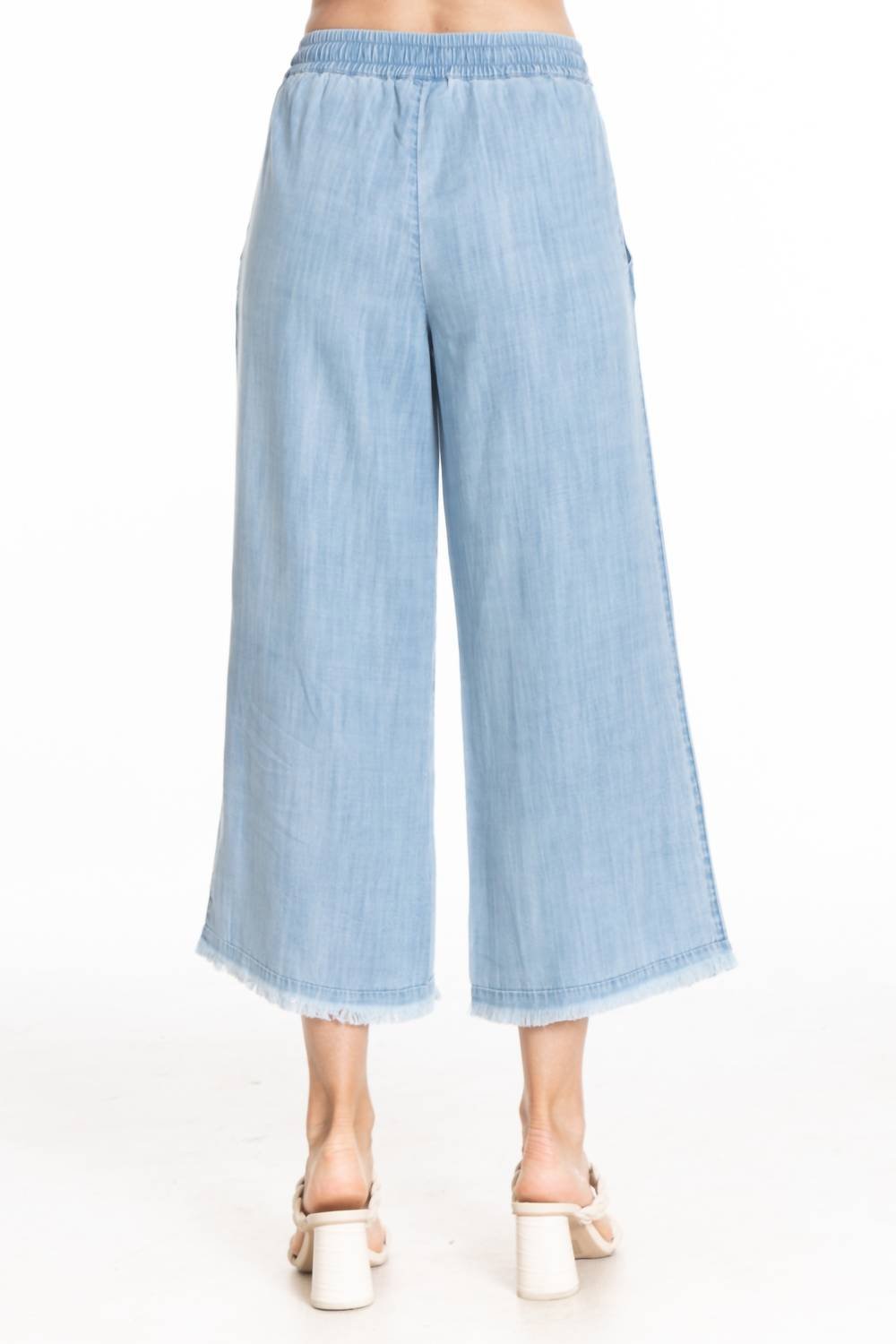 Apny - Crop Wide Leg With Fray Hem Pants - blue - clothing - pants