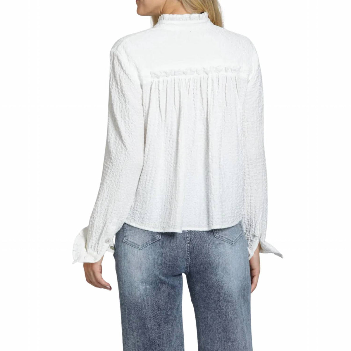 Apny - Cropped Check Shirt With Ruffle Detai