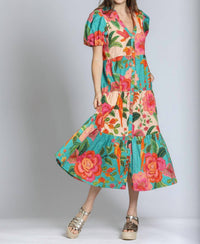 Apny - Mixed Print Long Tiered Dress