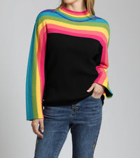 Apny - Rainbow Stripe Funnel Neck Sweater
