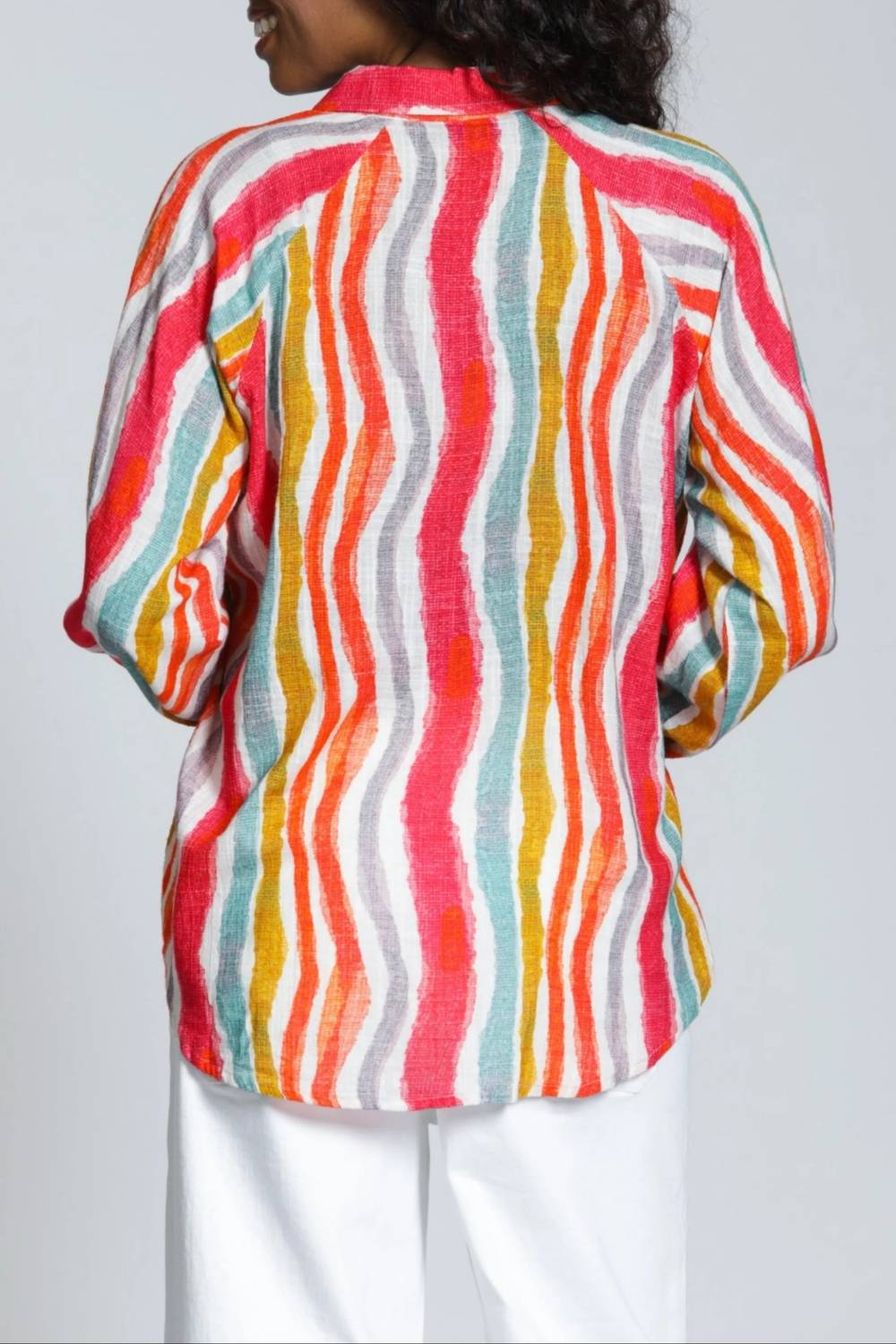 Apny - Stripe Half-placket Pullover Blouse