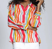 Apny - Stripe Half-placket Pullover Blouse