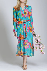 Apny - Tropical Bloom Half Placket Maxi Dress