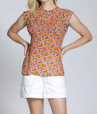 Apny - V-neck Flutter Sleeve Top