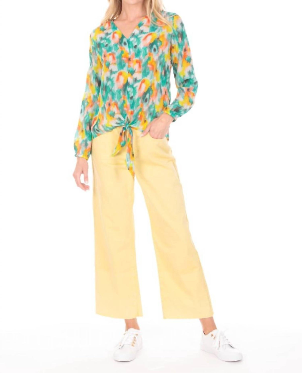 Apny - V-neck Tie Front Top