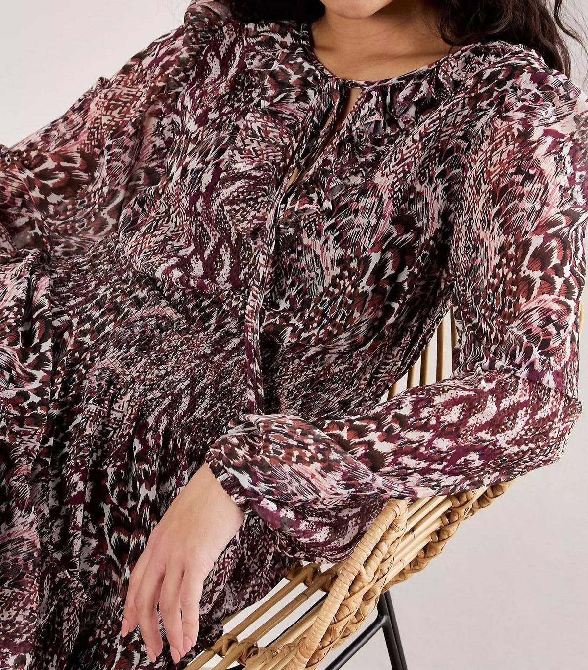 Apricot - Feather Patchwork Ruffle Dress