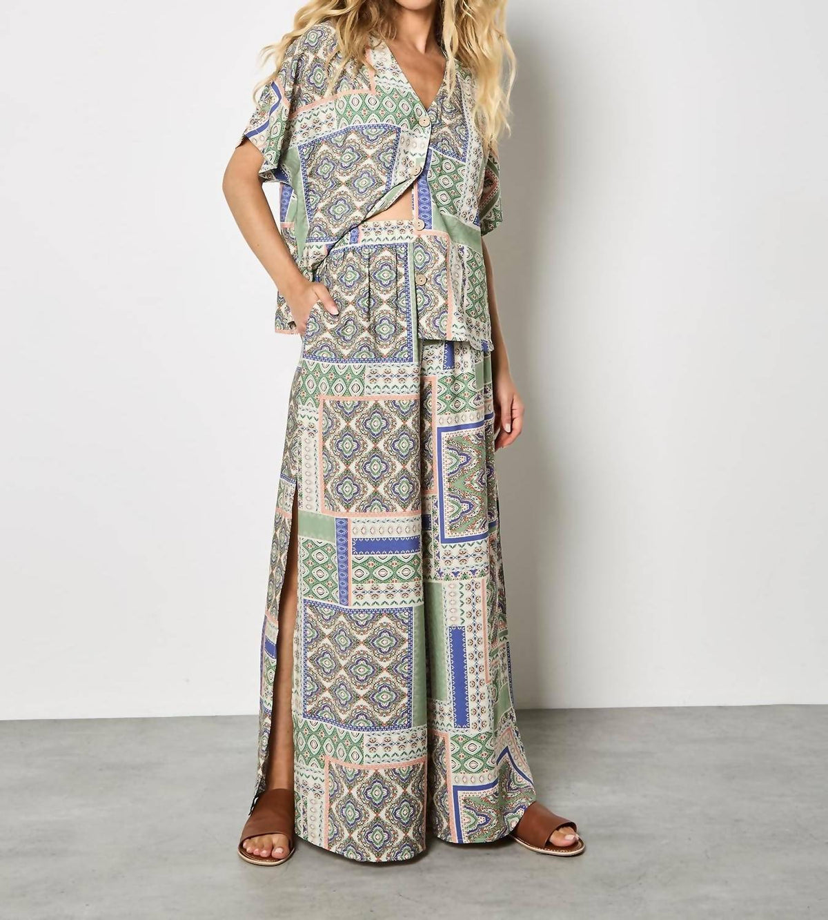 Apricot - Folk Patchwork Wide Leg Trousers