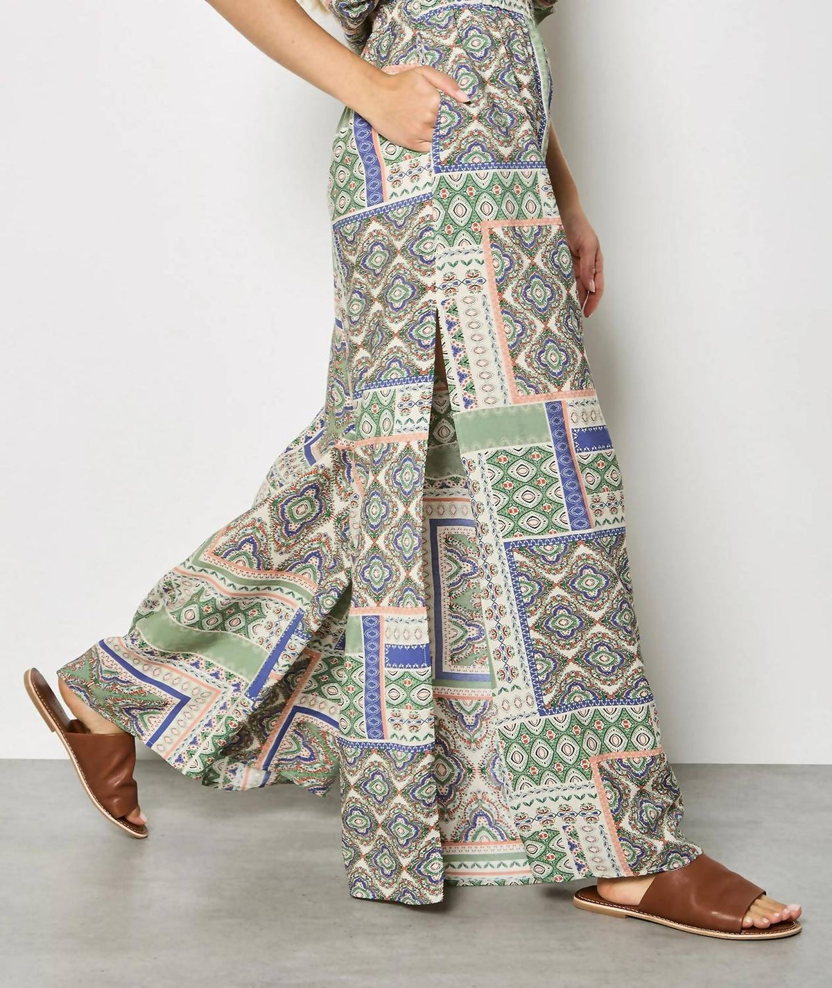 Apricot - Folk Patchwork Wide Leg Trousers