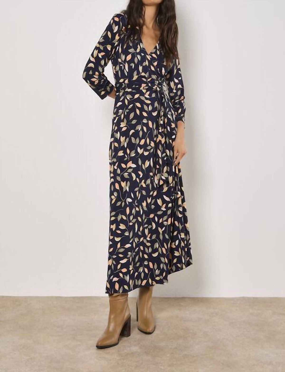 Apricot - Leaf Print Wrap Maxi Dress