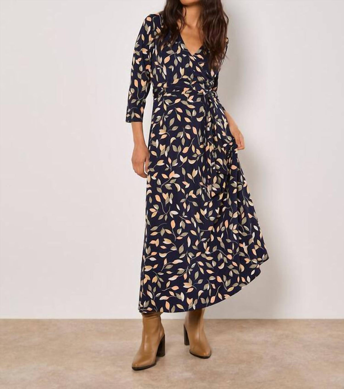 Apricot - Leaf Print Wrap Maxi Dress