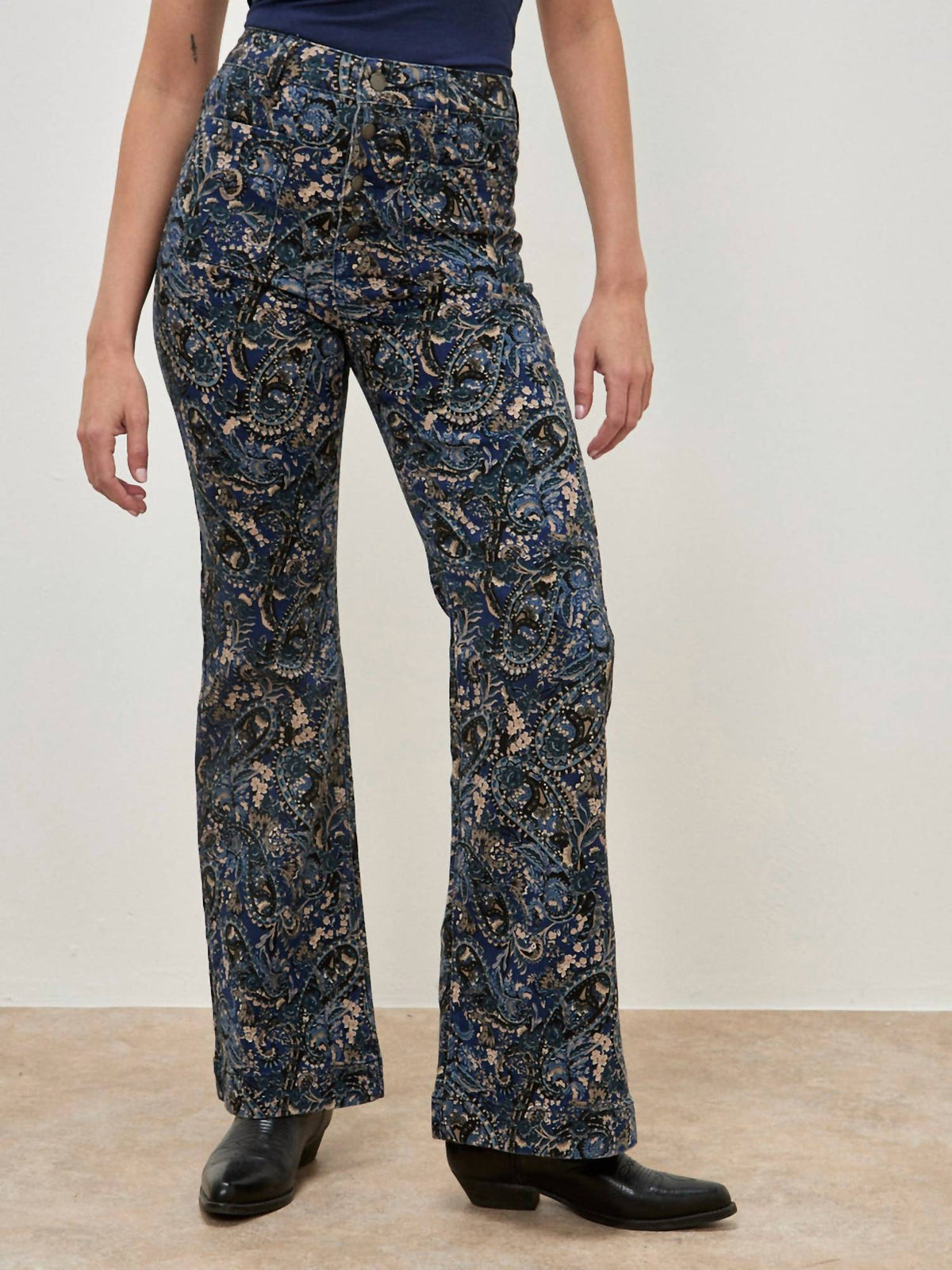 Apricot - Paisley Print Kick Crop Flare Jeans