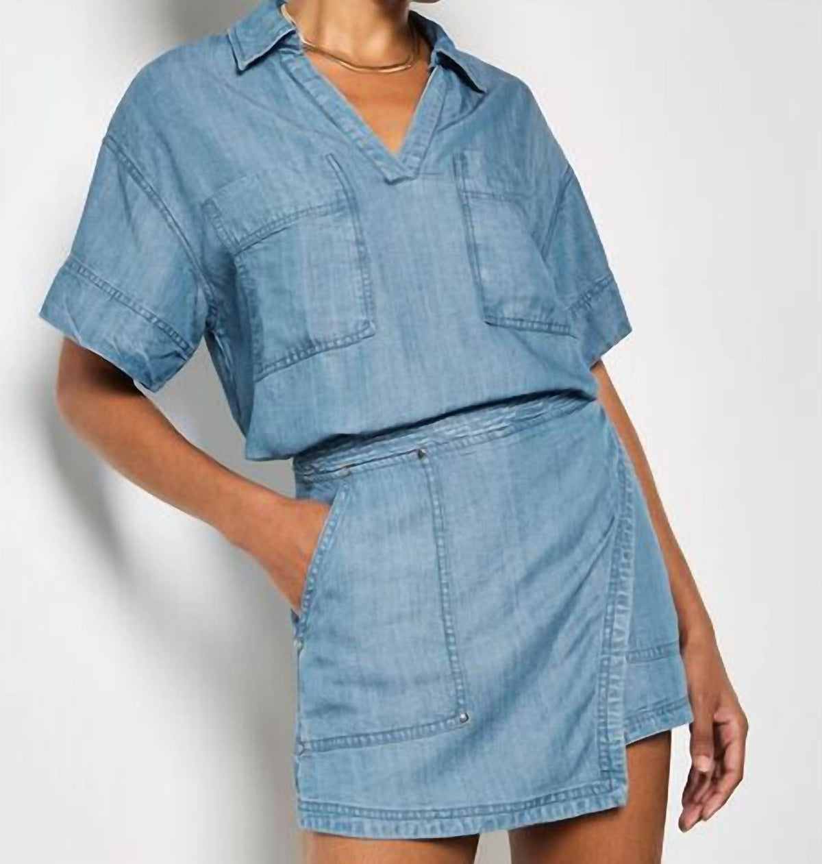 Apricot - Slub Denim Wrap Mini Skorts