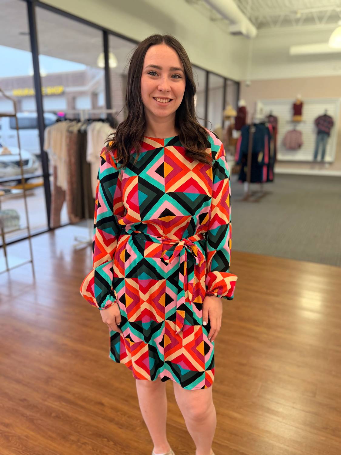 Apricot - Stevie Geo Print Dress