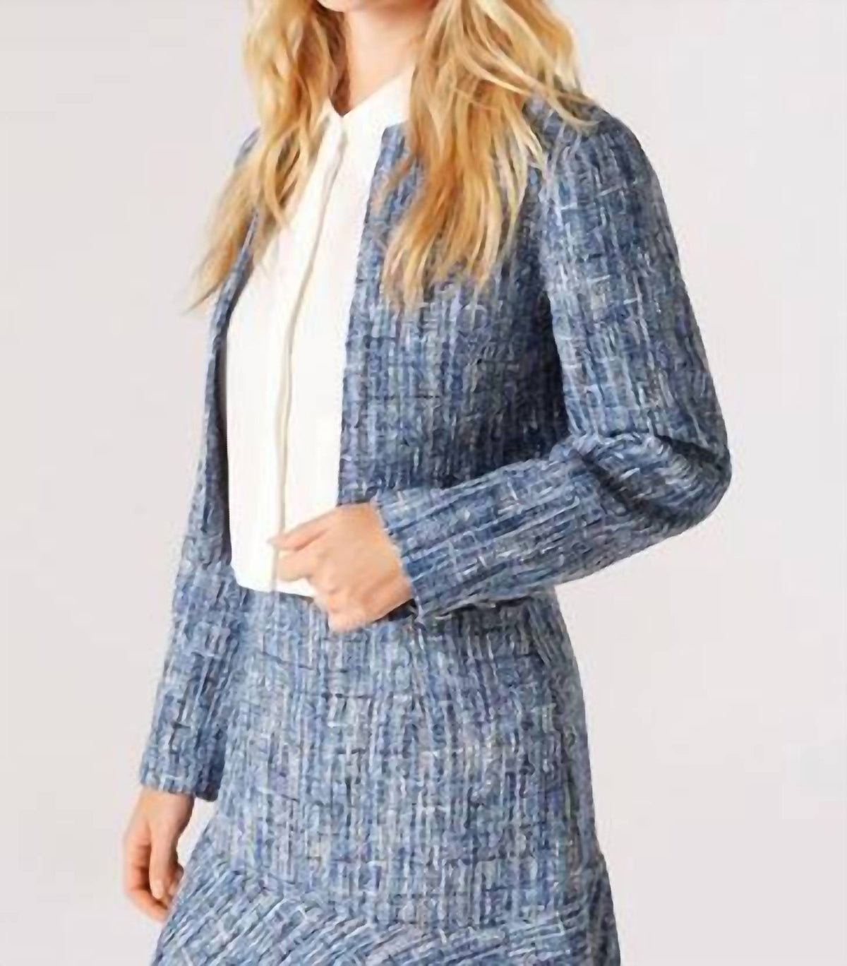 Apricot - Textured Tweed Collarless Blazer
