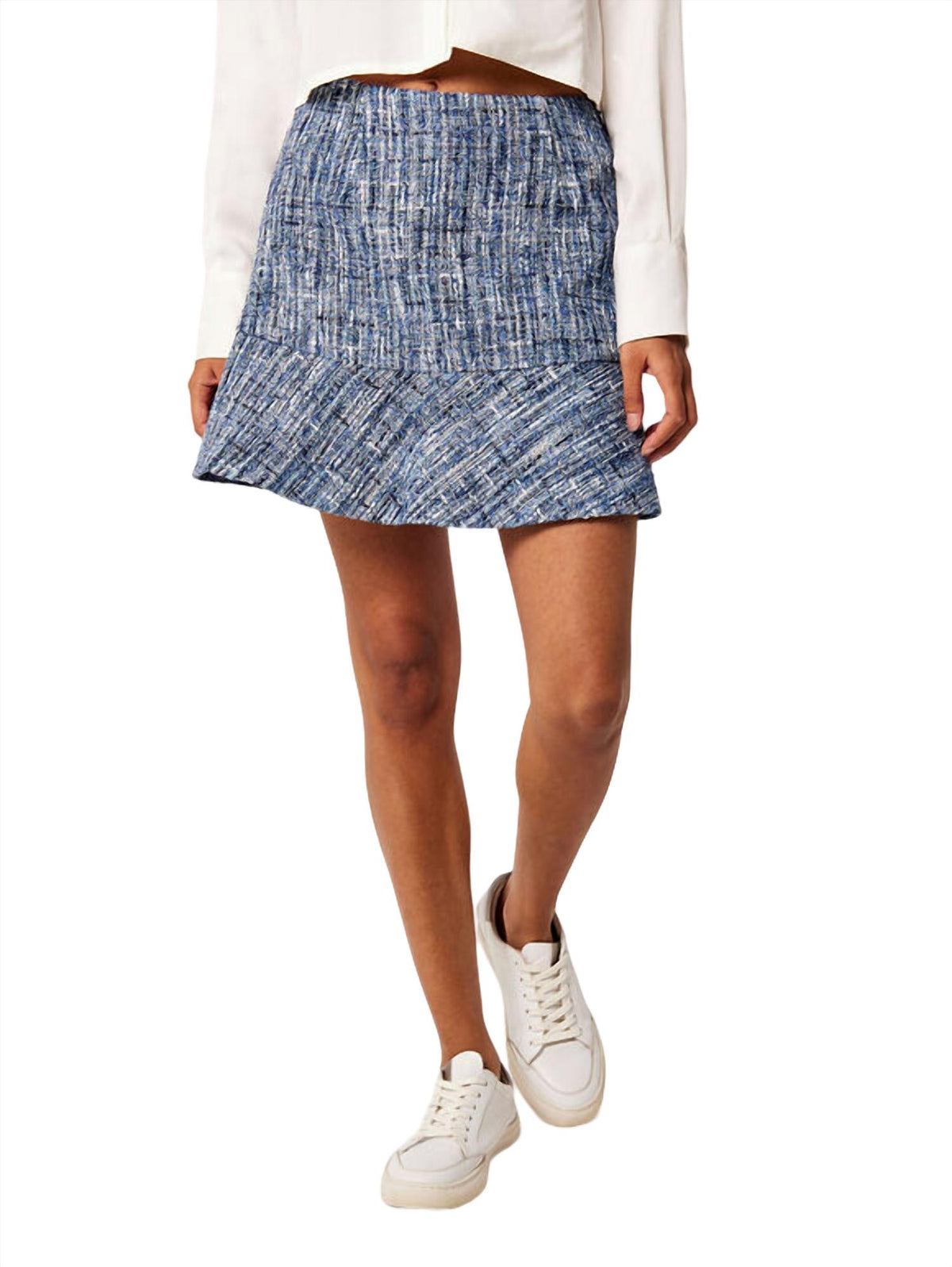 Apricot - Textured Tweed Ruffle Skirt