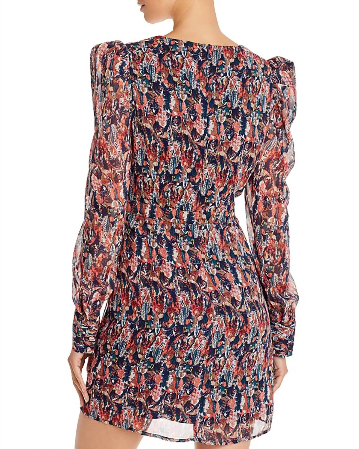 Aqua - Abstract Feather V-neck Dress