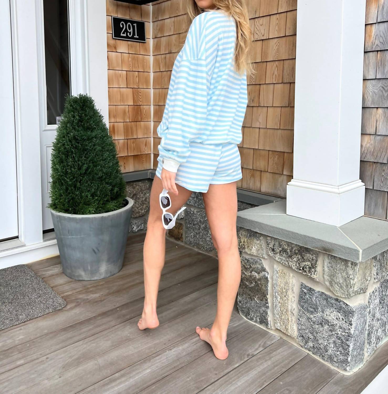 Araminta James - Waffle Shorts - blue - clothing - cotton