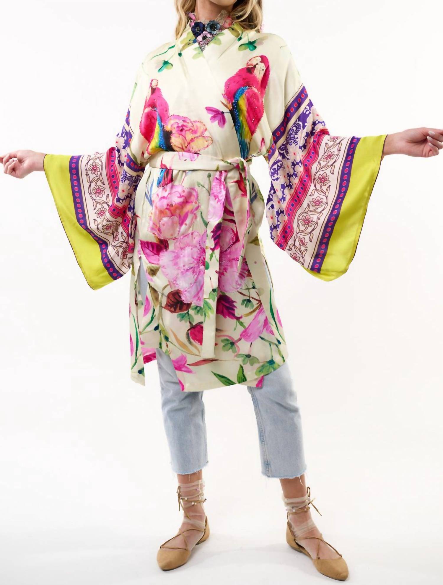 Aratta - Printed Beaded Kimono - clothing - modal - patterned