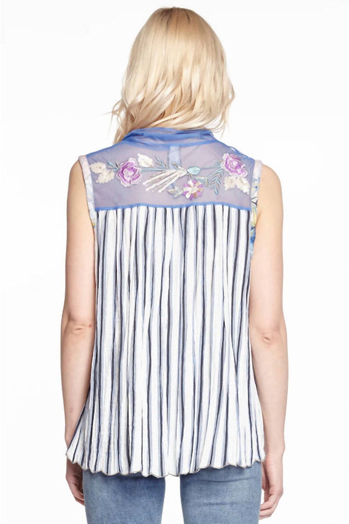 Aratta - Sleeveless Sequin Embroidered Mesh Neck Tie Top