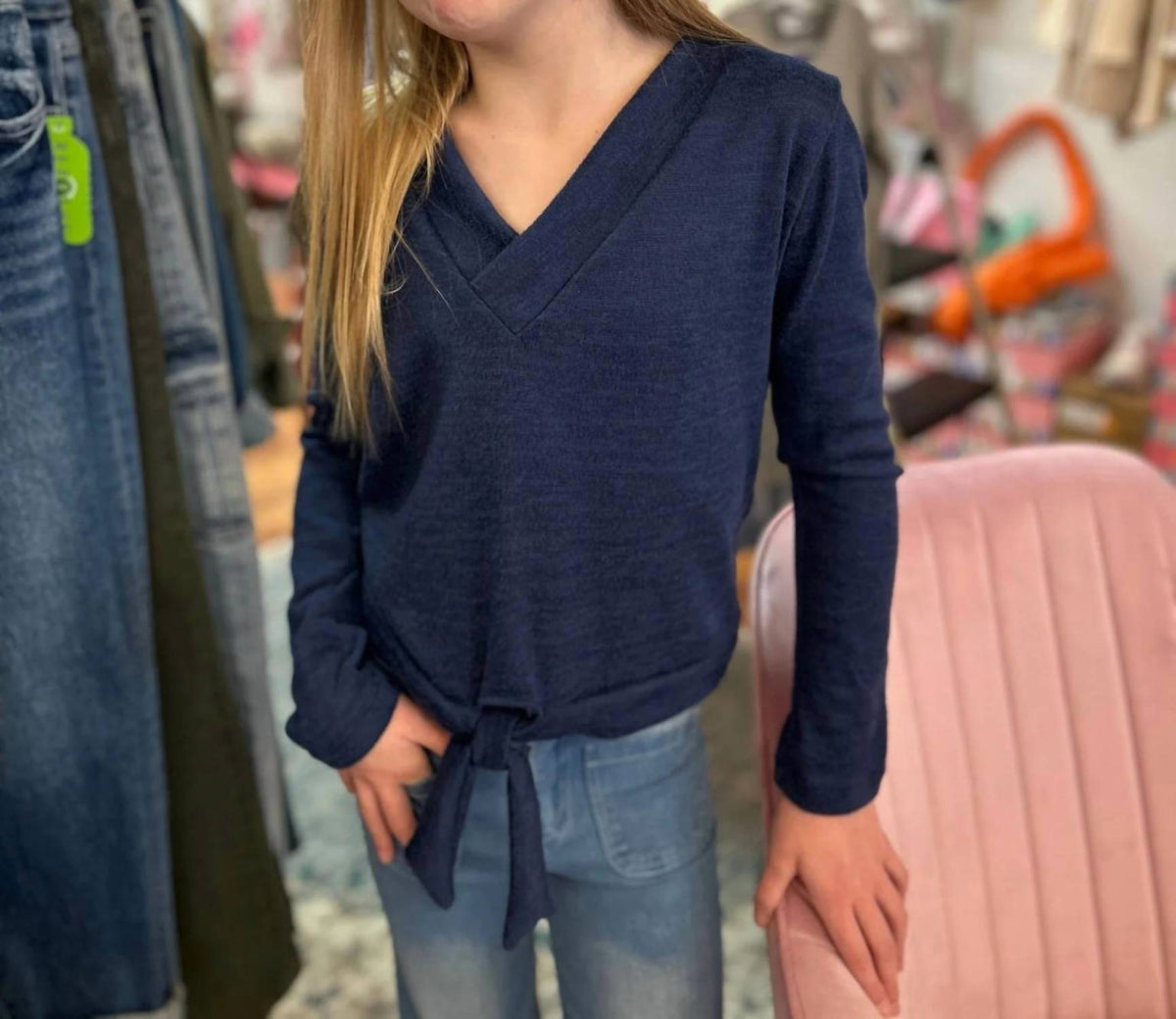 Area Code 407 - Girl's Brushed Knit Tie Front Top