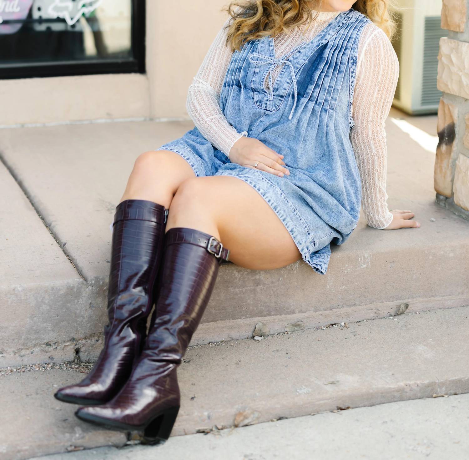 Arider Girl - Women's Rosie Croco Boots - faux - leather - over - the - knee - boots - red