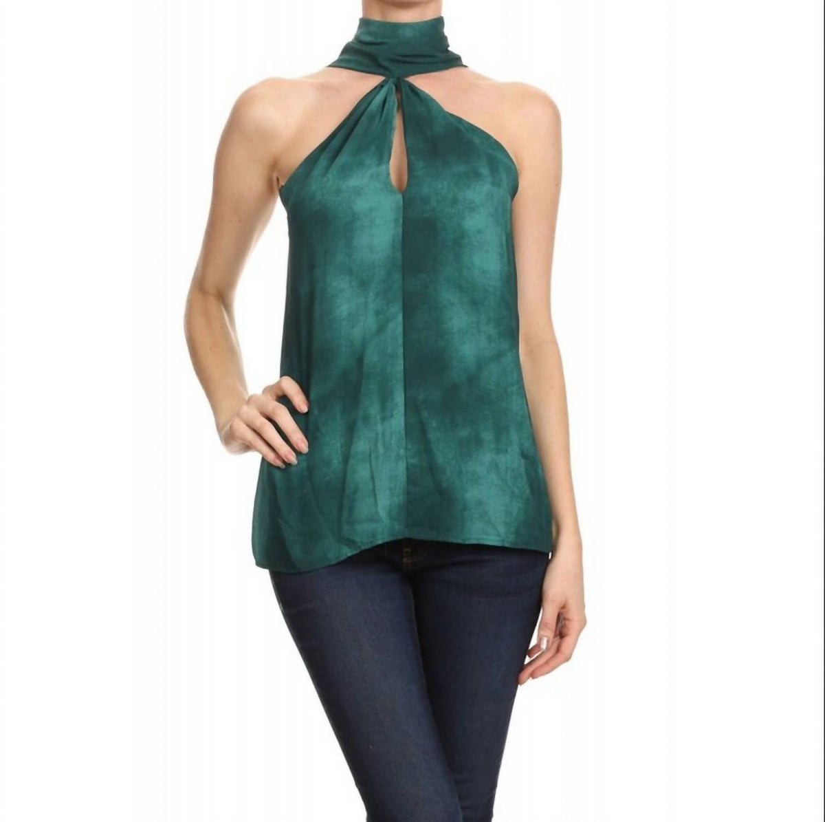 Ariella - High Neck Tie-dye Keyhole Top