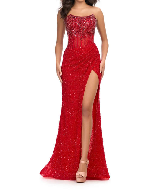 Ashleylauren - Crystal Beadwork Strapless Gown - clothing - dresses - prom