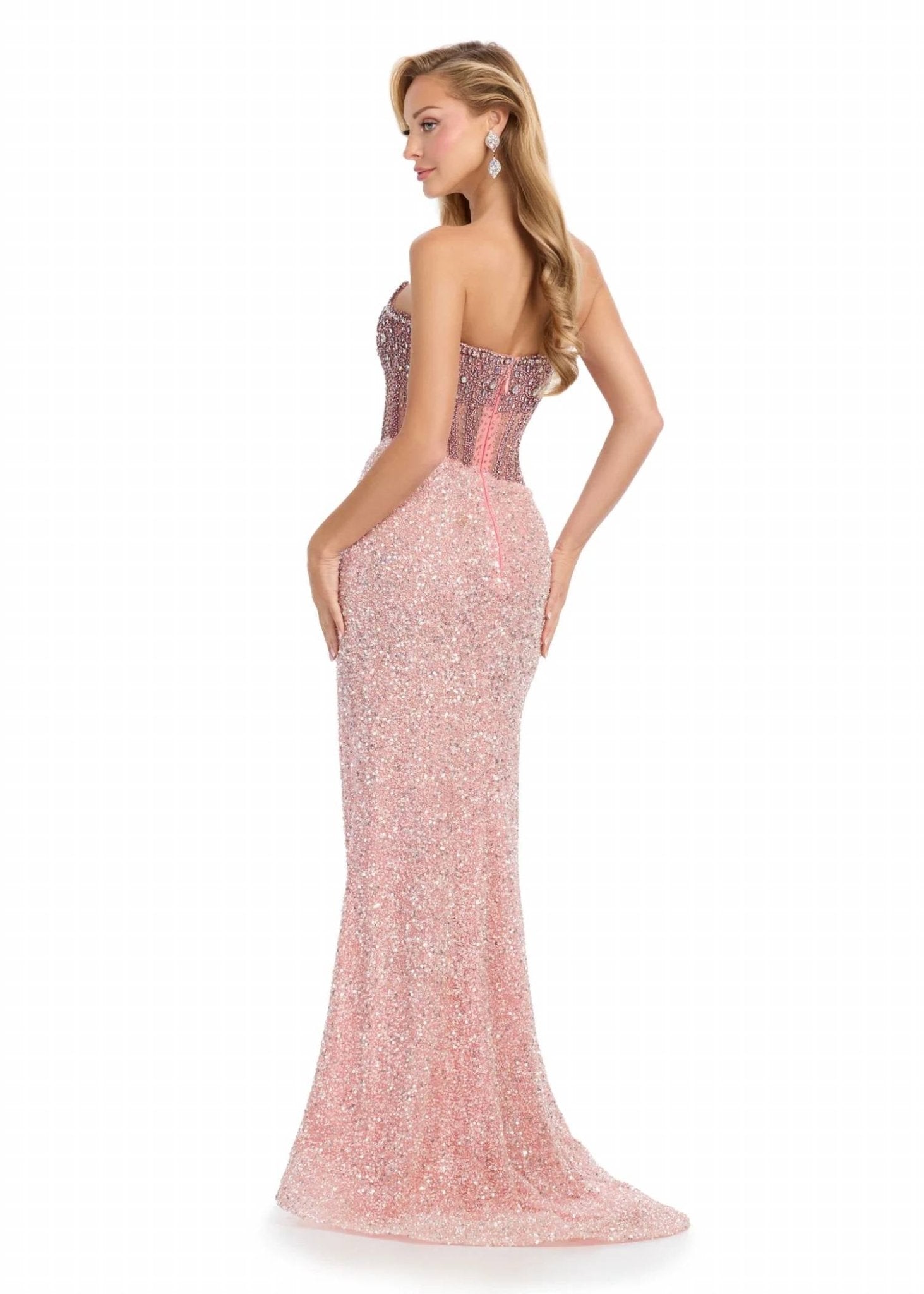 Ashleylauren - Dazzling Fully Hand Beaded Gown - clothing - dresses - pink