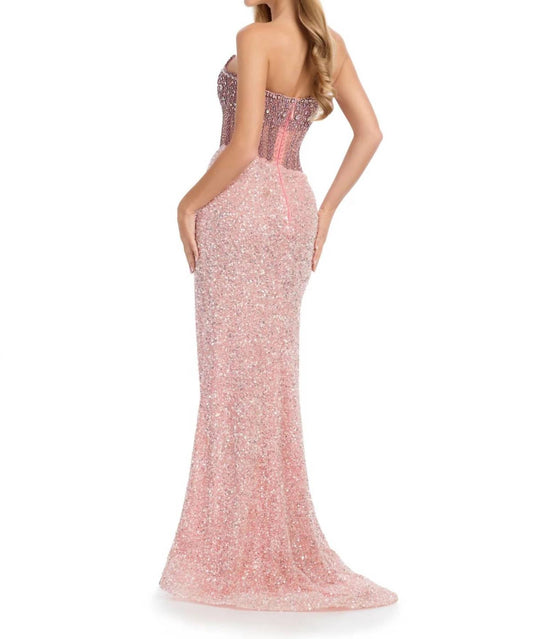 Ashleylauren - Dazzling Fully Hand Beaded Gown - clothing - dresses - pink