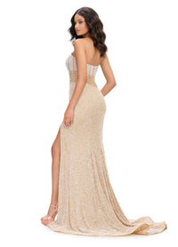 Ashleylauren - Fully Beaded Strapless Gown - beige - clothing - dresses